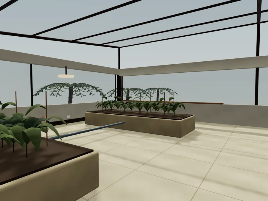 Solarpunk — Living spaces connected to gardens.